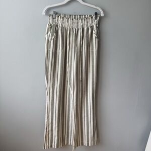 Striped Woven Pants Wide Leg Lagenlook Boho Resort Ci Sono Smock Waistband Sz L